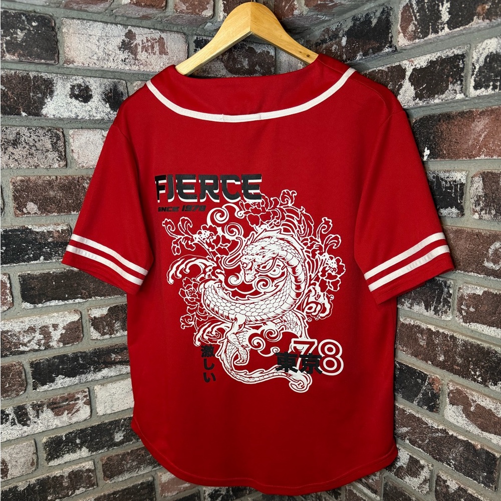 Men’s FIERCE Since 1978 Baseball Red Streetwear Jersey Dragon Jersey Button Up